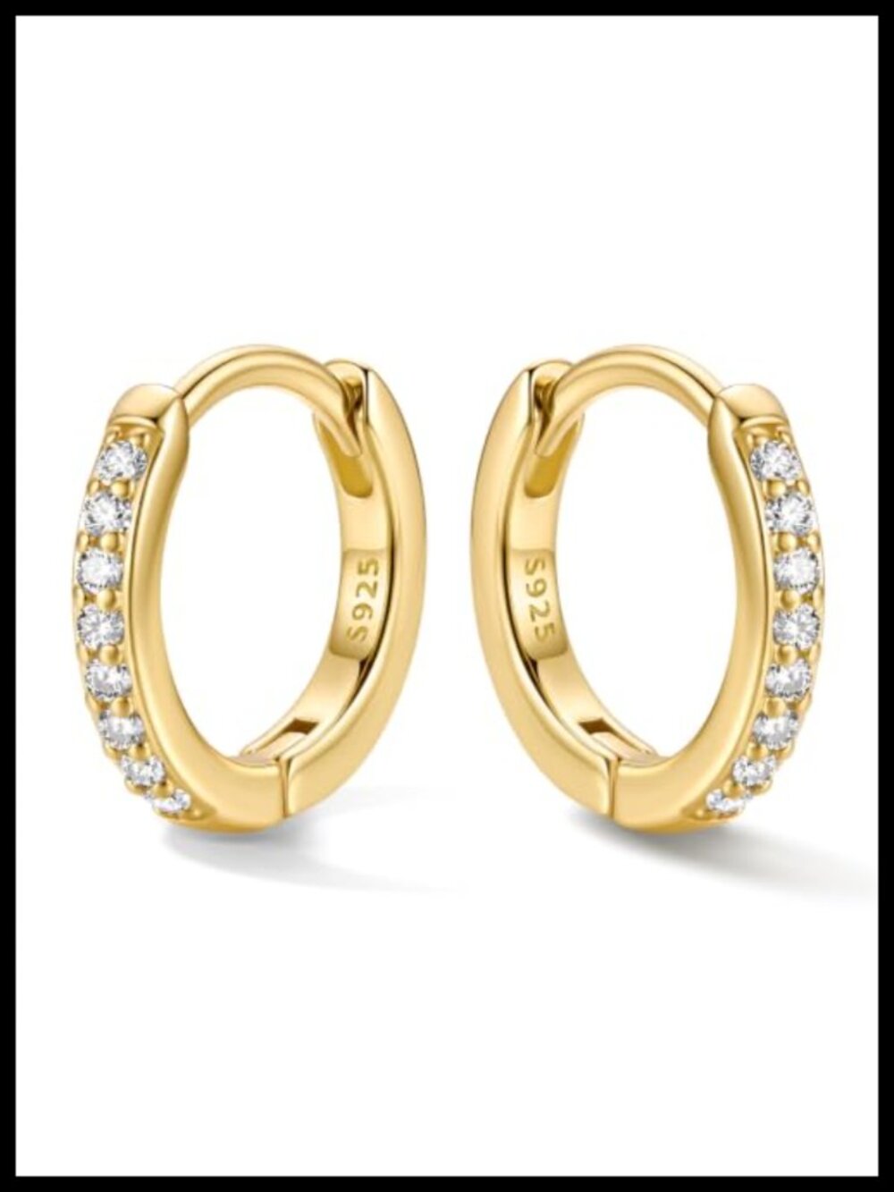 Sterling Silver Hoop Earrings 14K Gold Plated Cubic Zirconia Huggie 8-20mm